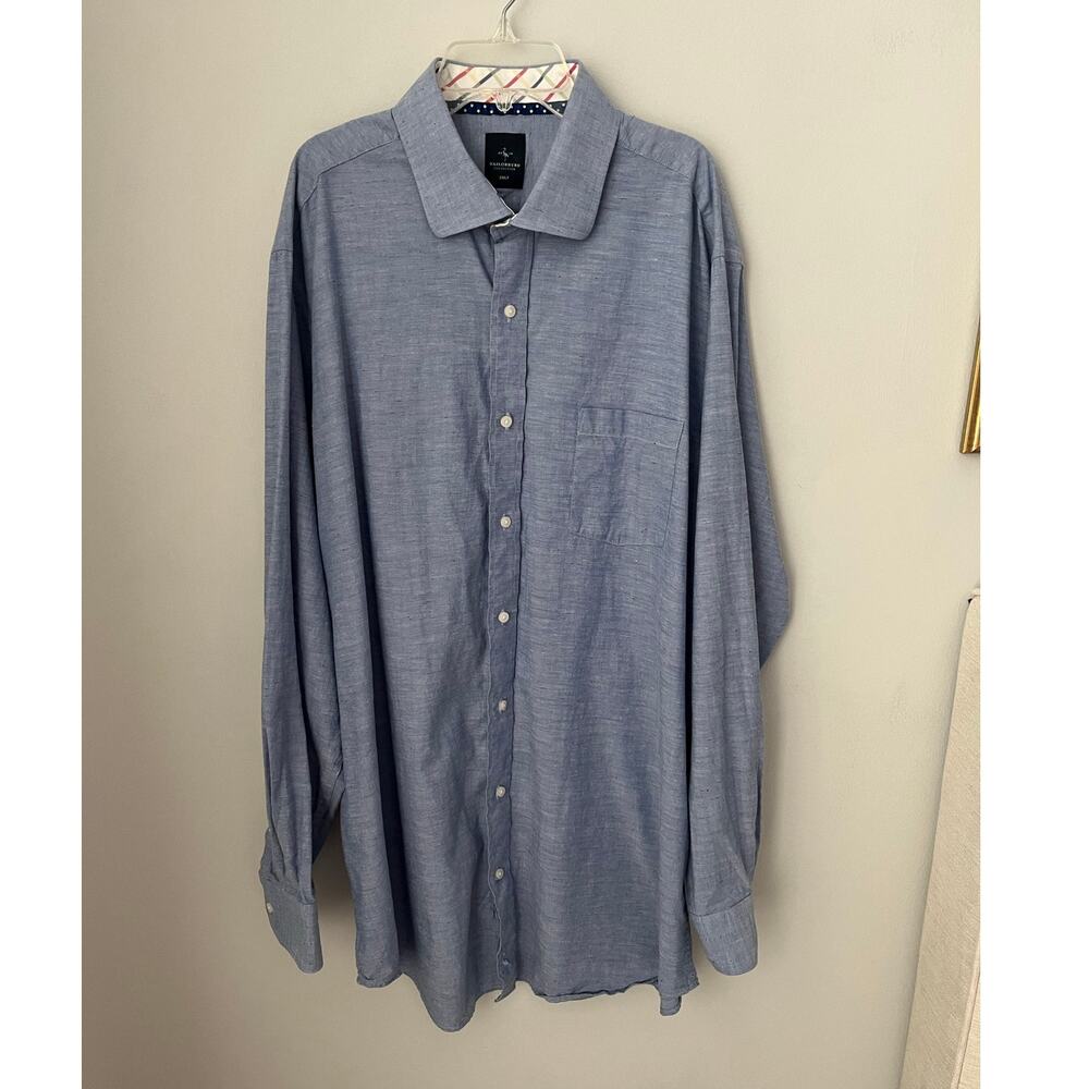 TailorByrd Shirt Long Sleeve Button Down Collar Flip Cuff Blue Office Dress 2XLT